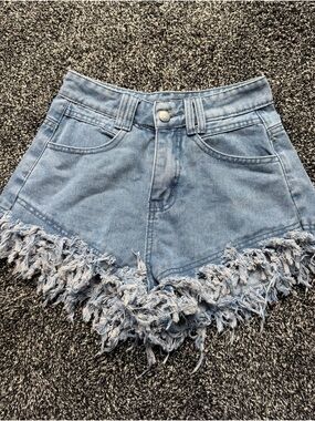 Light Blue Frayed Hem Denim Shorts
